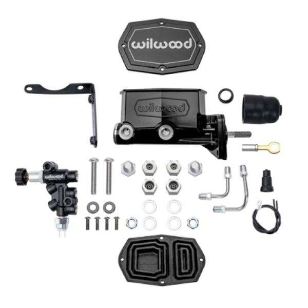 Wilwood - Wilwood 261-17319-BK Wilwood Compact Tandem M/C Aluminum 1.00in Bore w/ Bracket/Valve/Push (Mopar) - Black E-coat