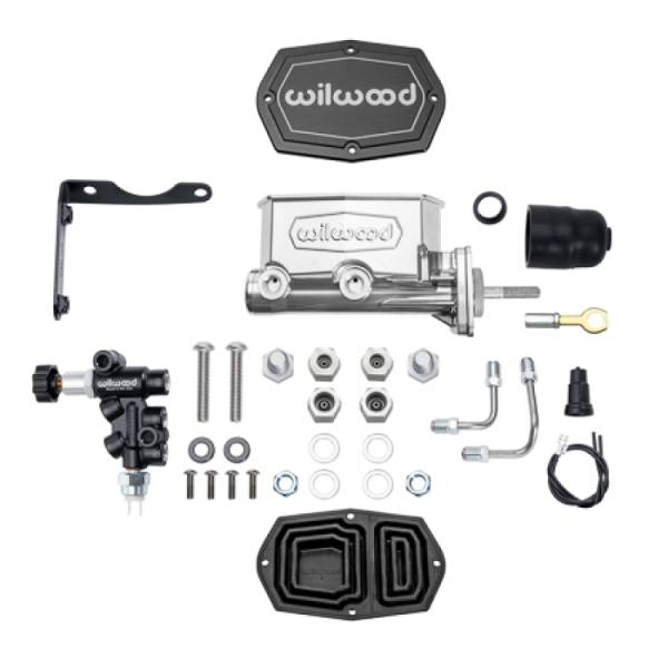 Wilwood - Wilwood 261-17796-P Wilwood MOPAR Compact Tandem M/C Kit w/ P-Valve & Pushrod 15/16in Bore - Chrome Powdercoat