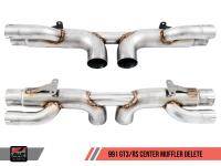 Exhaust - Muffler Deletes - AWE Tuning - AWE Tuning Porsche 991 GT3 / RS Center Muffler Delete - Chrome Silver Tips