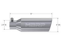MBRP - MBRP Universal Tip 4in OD 2.5in Inlet 12in Length Angled Cut Rolled End Clampless No-Weld T304 - T5150 - Image 4