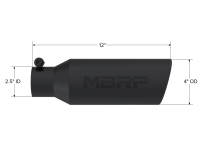 MBRP - MBRP Universal Tip 4in O.D. Angled Rolled End 2.5in inlet 12in length Black - T5150BLK - Image 4