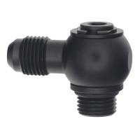 DeatschWerks 6AN ORB Male to 6AN Male Flare Low Profile 90-Degree Swivel - Anodized Matte Black - 6-02-0415-B