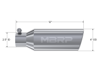 MBRP - MBRP Universal Tip 4in OD 2.5in Inlet 12in Length Angled Cut Rolled End Clampless No-Weld T304 - T5150 - Image 3