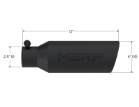 MBRP - MBRP Universal Tip 4in O.D. Angled Rolled End 2.5in inlet 12in length Black - T5150BLK - Image 3