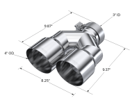 MBRP - MBRP 3in ID / Dual 4in OD Out Staggered L 9.87in / R 9.37in Single Wall T304 SS Univ Exhaust Tip - T5182 - Image 2
