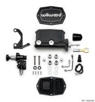Wilwood Compact Tandem M/C - 15/16in Bore w/Bracket and Valve fits Mustang (Pushrod) - Black - 261-15523-BK