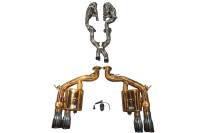 Valvetronic Designs Ferrari 599 GTB Fiorano, 6.0L Full Exhaust System With Free Flow Headers, T304 Stainless Steel Finished in Anodized Gold, Titanium Bespoke OEM Style Valvetronic Tips FER.599.VSES.FFH.AG