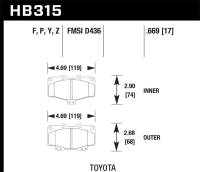 Hawk Performance - Hawk Performance kHB315B.669 Hawk 95-98 Toyota Tacoma HPS 5.0 Front Brake Pads - Image 2