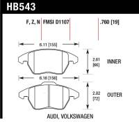 Hawk Performance - Hawk Performance kHB543Z.760 Hawk Audi A3 Quattro / VW EOS / Golf / Jetta / Passat / Rabbit Performance Ceramic Front Brake Pads - Image 2