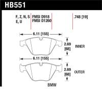 Hawk Performance - Hawk Performance kHB551E.748 Hawk 07-09 BMW 335d/335i/335xi / 08-09 328i/M3 Blue 9012 Race Front Brake Pads - Image 5
