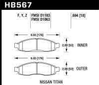 Hawk Performance - Hawk Performance kHB567Y.694 Hawk 04-06 Infiniti QX56 / 05-06 Armada / 04 Pathfinder / 04-07 Titan LTS Street Front Brake Pads - Image 1