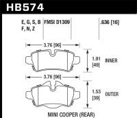 Hawk Performance - Hawk Performance kHB574N.636 Hawk 07+ Mini Cooper HP+ Street Rear Brake Pads - Image 3