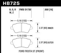 Hawk Performance - Hawk Performance kHB725Z.650 Hawk 2014 Ford Fiesta ST Performance Ceramic Front Brake Pads - Image 1