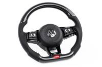 APR - HJQF MS100202 APR Steering Wheel - Carbon Fiber & Perforated Leather; MK7 Golf R Silver (For use with Paddles) - Fits 2015-2026 Volkswagen Jetta, GTI, Golf R - Image 1